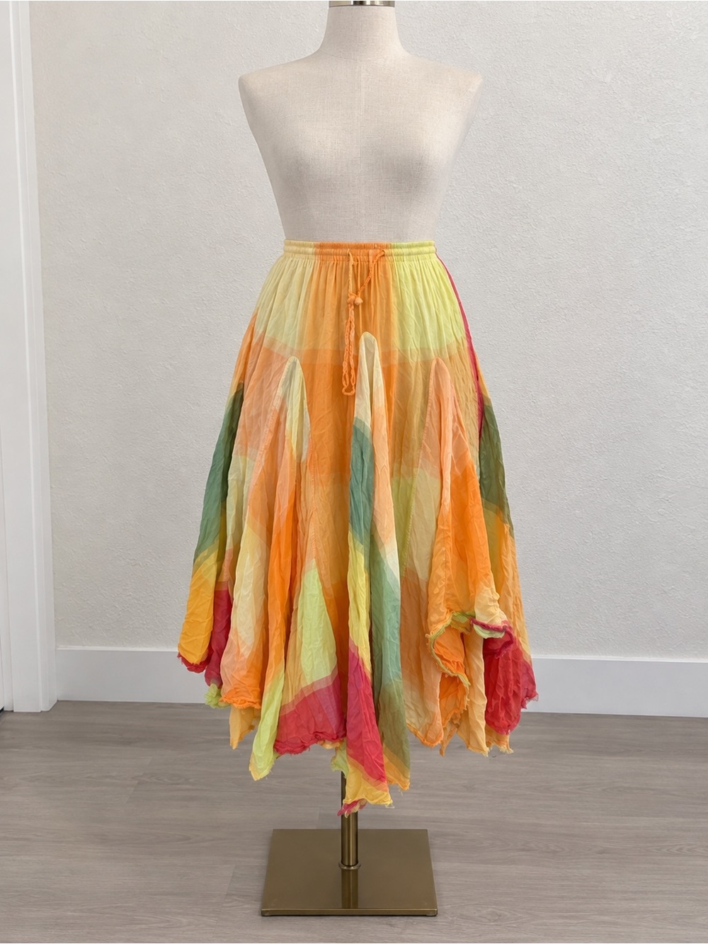🌈 Colorful Boho Handkerchief Hem Maxi Skirt